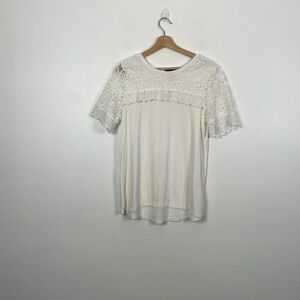 Adrianna Papell Short Sleeve Lace Pullover Casual White Tunic T Shirt Top
